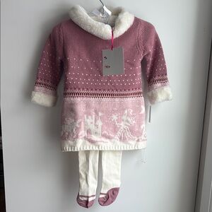 Pink and White Knit Baby Dress with Tights Christmas/Winter Season